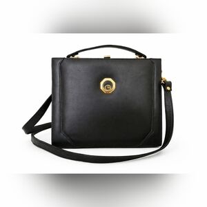 Vintage Goldlion Black Genuine Leather Frame Bag | Elegant Doctor Style Handbag
